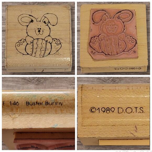 VTG‎ Easter Rubber Stamp Lot 4 Pc Bunny Eggs Chicks Flowers Spring Crafts Bundle - Picture 3 of 7